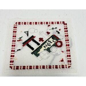 VTG Christmas Needlepoint Handcrafted Stitched Holiday Decor Train Unfinished.